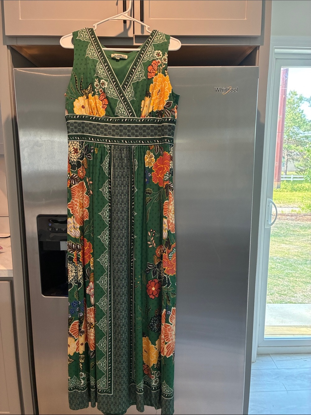 Floral V-Neck Green Maxi Dress
